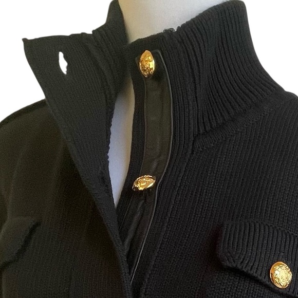 Lauren Ralph Lauren Black Military Cardigan Sweater Chunky Knit Classic Size 2X - Picture 6 of 13